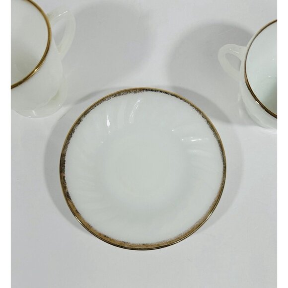 Anchor Hocking Fire King Oven Ware Fluted Swirl Milk Glass Gold Trim Set Vintage - Picture 8 of 16